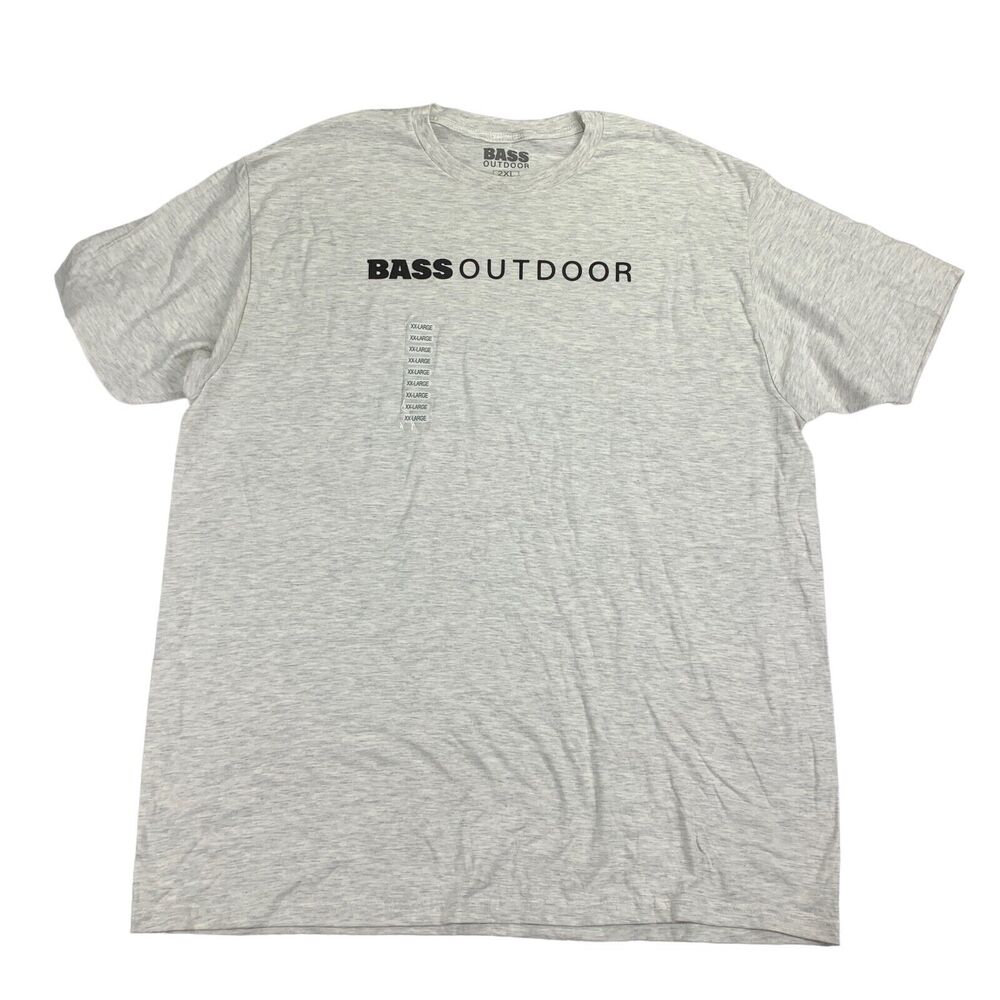 Bass Outdoor Mens Lined Logo Heathered Short Sleeve T-Shirt Oatmeal Gray 2XL